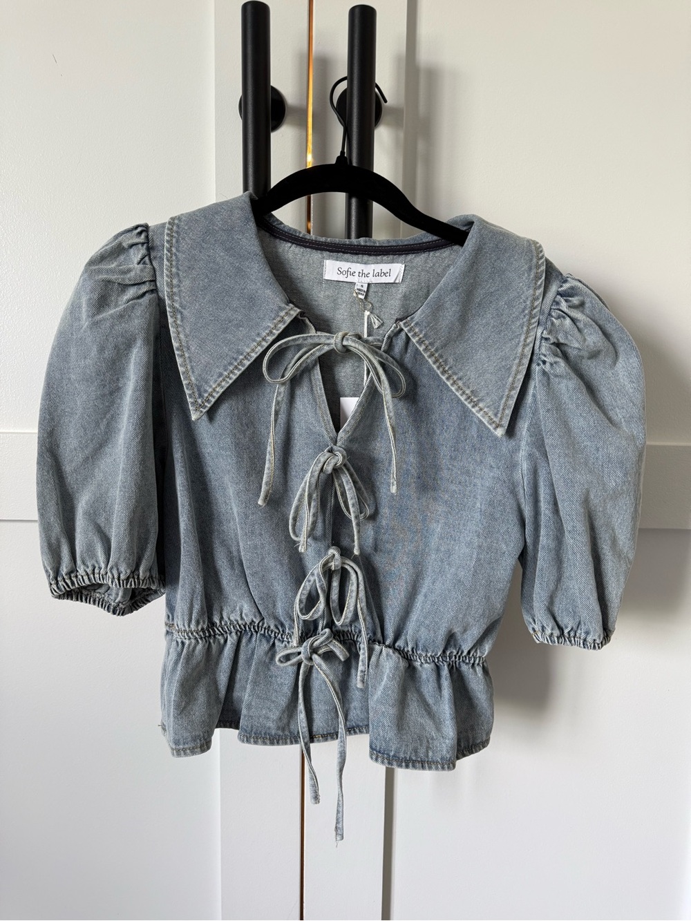 Sofie the Label Ashton Light Washed Denim Tie-Front Blouse